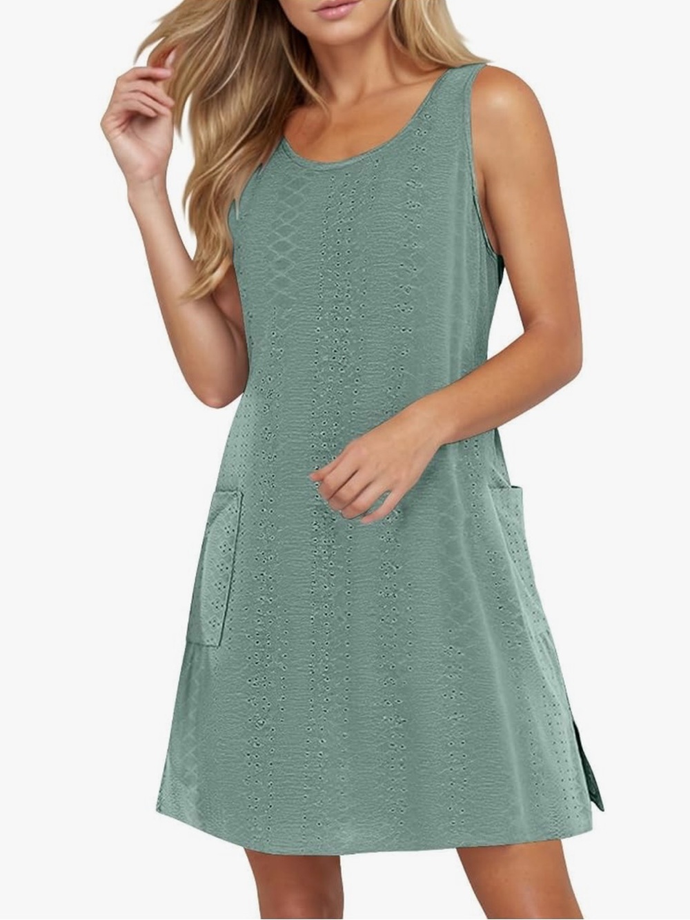 NWT Sleeveless Eyelet Beach Dress in Sage Green Lightweight Stretch Summer XXL